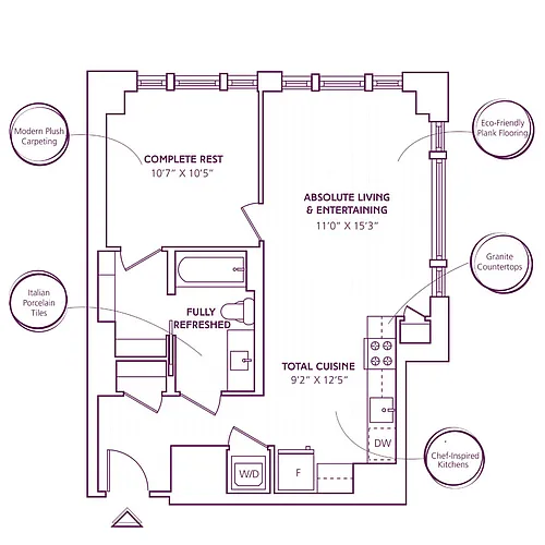 Floor plan 1 Bed - 1 Bath | A07