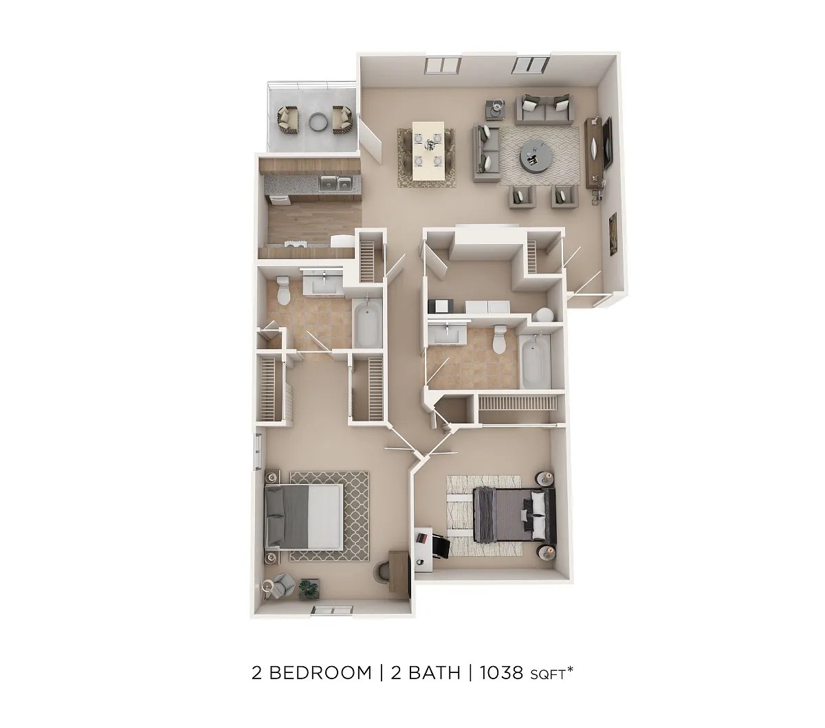 Floor plan Two Bedroom-1038 sqft