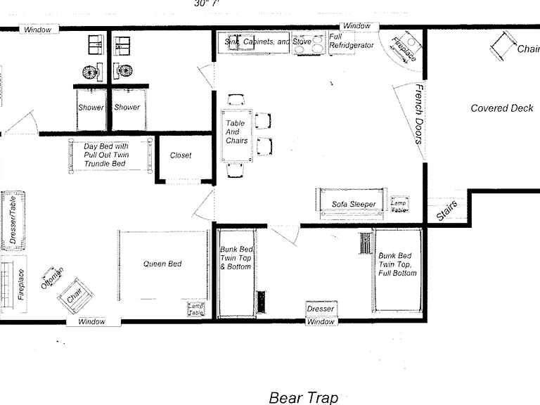 This floorplan shows a general layout for furniture.
