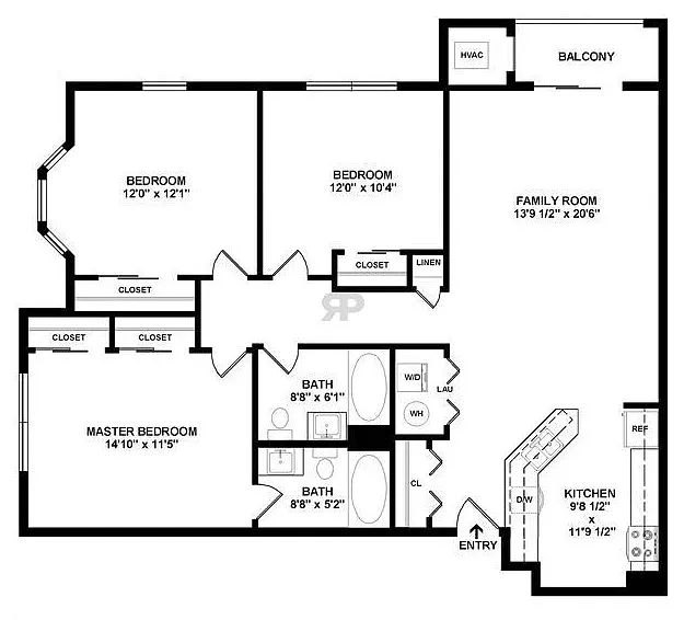 Floor plan 3BR/2BA