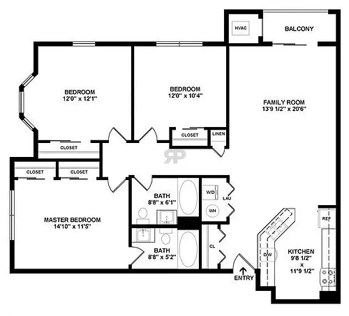 Floor plan 3BR/2BA