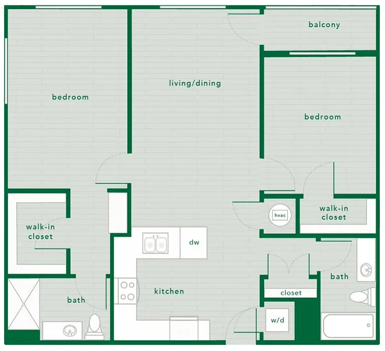 Floor plan 2 Bed 2 Bath - 1,134 Sq. Ft