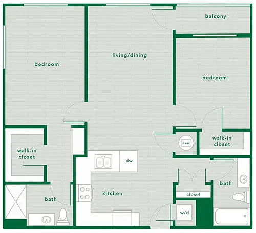 Floor plan 2 Bed 2 Bath - 1,134 Sq. Ft