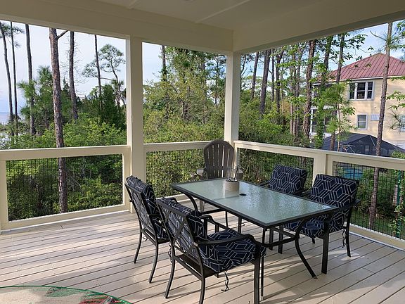 Outdoor dining with view to the north.