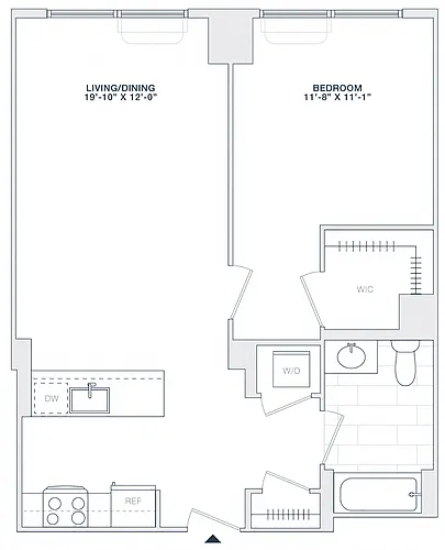 Floor plan 1 BED 1 BATH 710 RSF