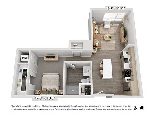 Floor plan S3 | Studio | 1 Bath | Den
