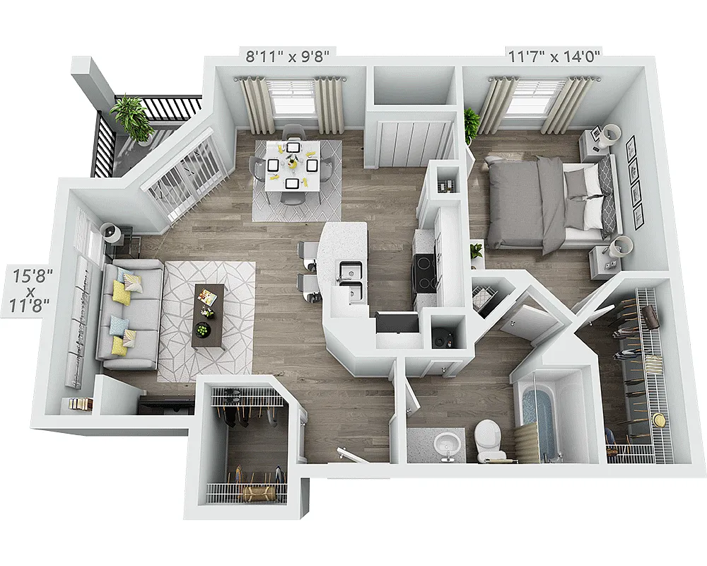 Floor plan One Bedroom A1E