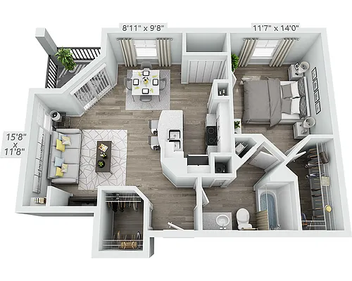 Floor plan One Bedroom A1E