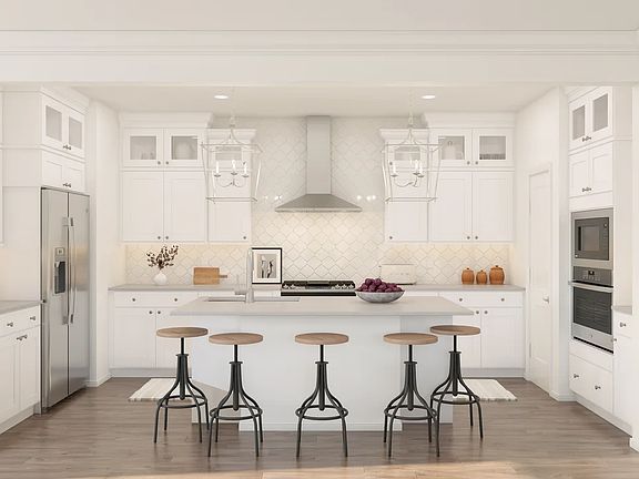Kitchen with glass upper cabinets