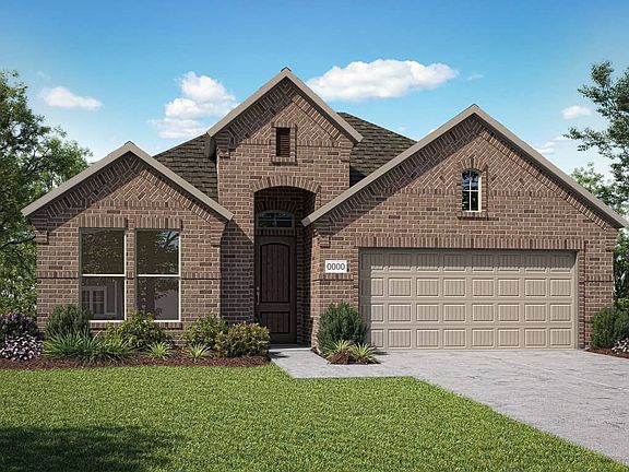 Elevation D is a single story with full brick home design with 3 gables featuring decorative brick c