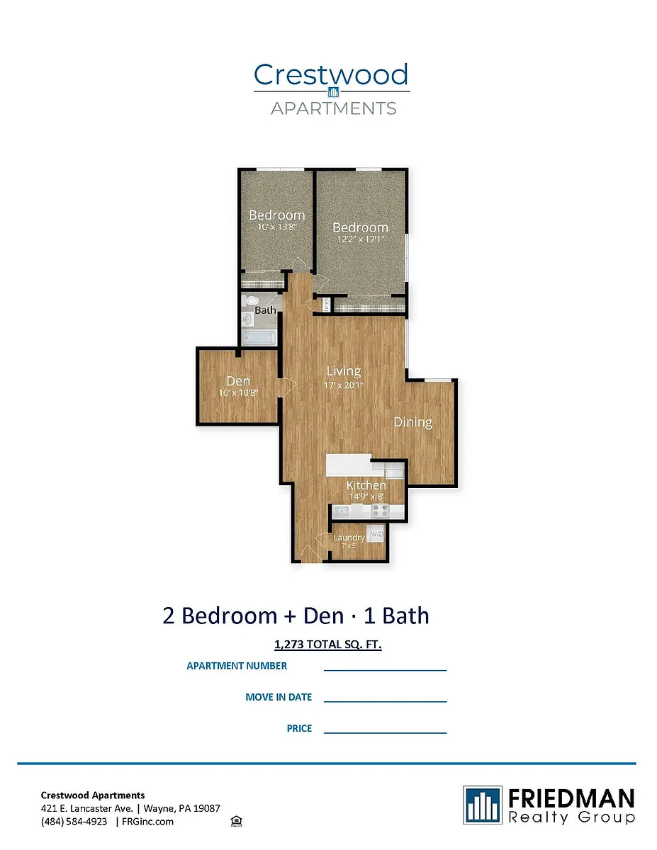 Floor plan 2 Bed + Den x 1 Bath 2
