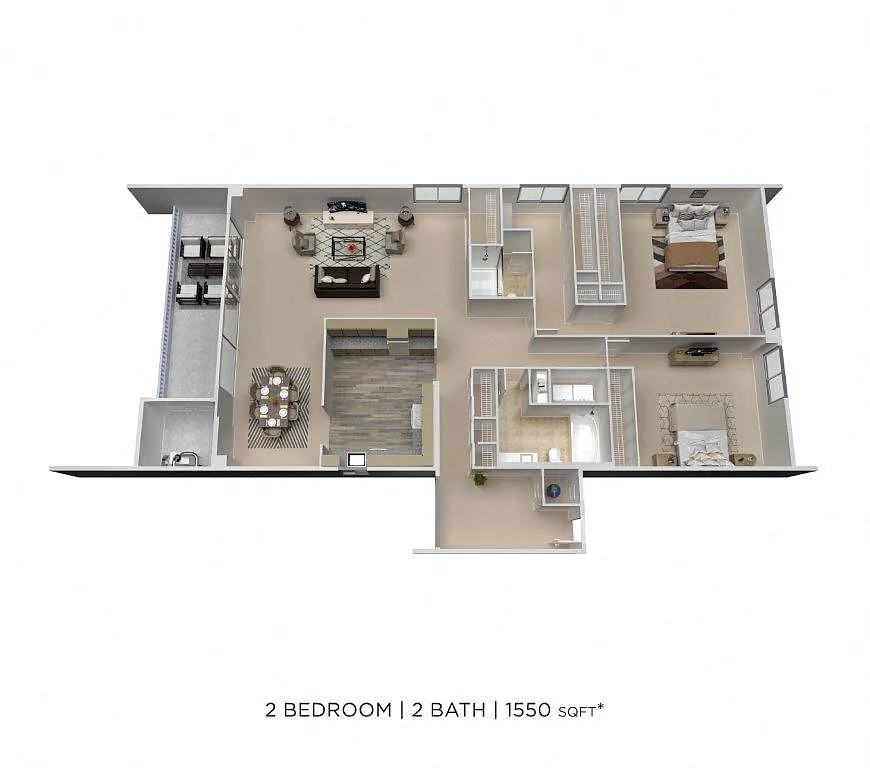 Floor plan Two Bedroom 2 Bath - 1,550 sqft