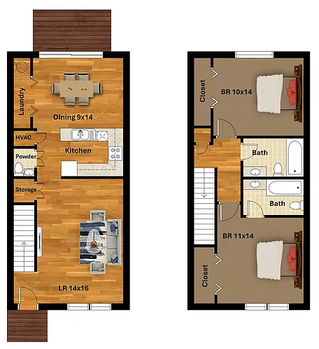 Floor plan Two Bedroom 2.5 Bath Townhome Ridge