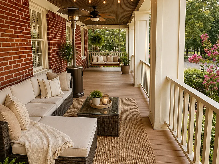 Expansive upstairs grand balcony