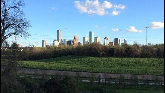 View of downtown when exiting complex