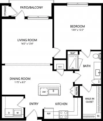 Floor plans are artist's rendering. All dimensions are approximate. Actual product and specifications may vary in dimension or detail. Not all features are available in every apartment. Prices and availability are subject to change. Floor plans are artist