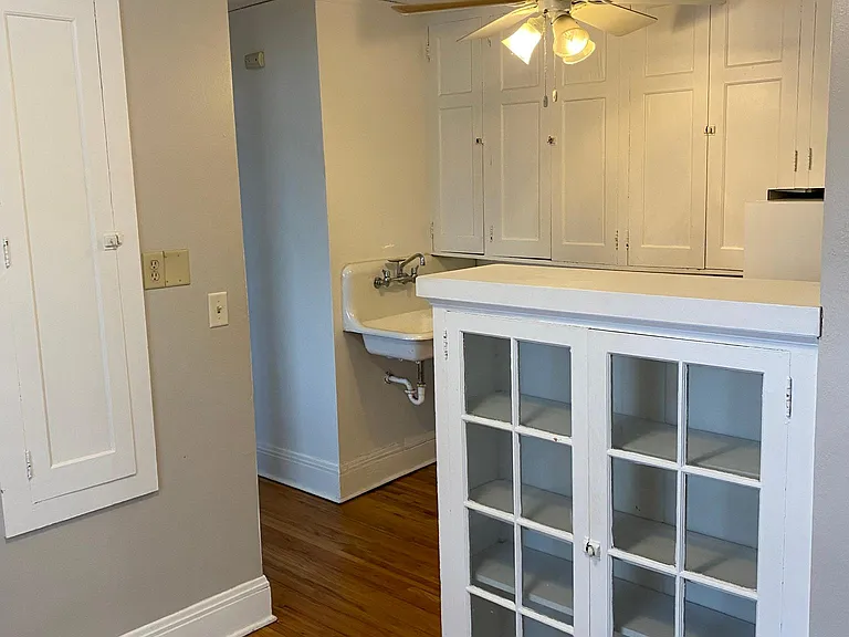 Kitchen with built-in hutch for storage