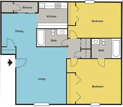 Floor plan 2/2 909 SQ FT