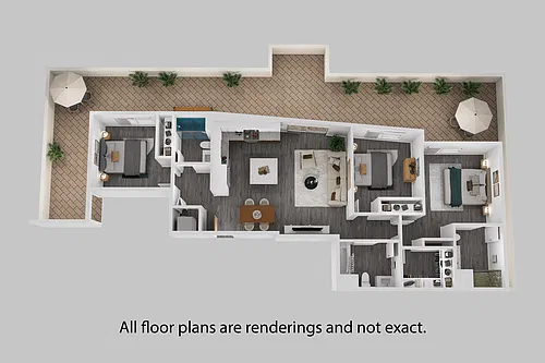 Floor plan Three Bedroom + Three Bathroom 1350 sf