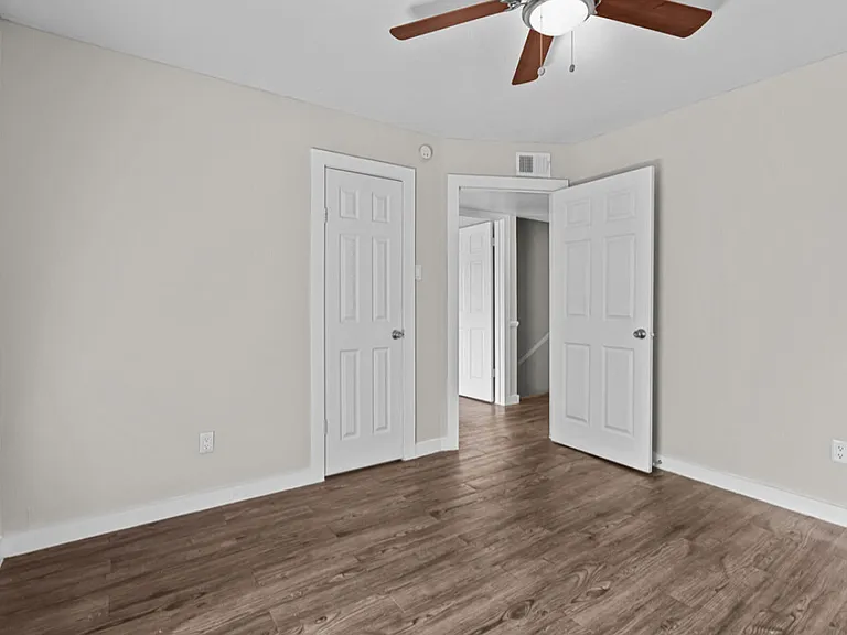Comfortable bedroom with updated flooring