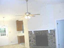 Stone fireplace in the family room