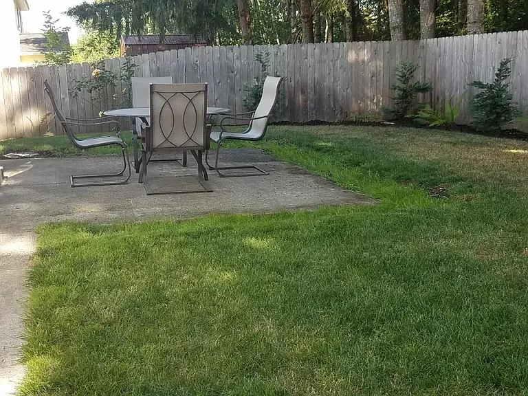 Backyard with greenspace behind