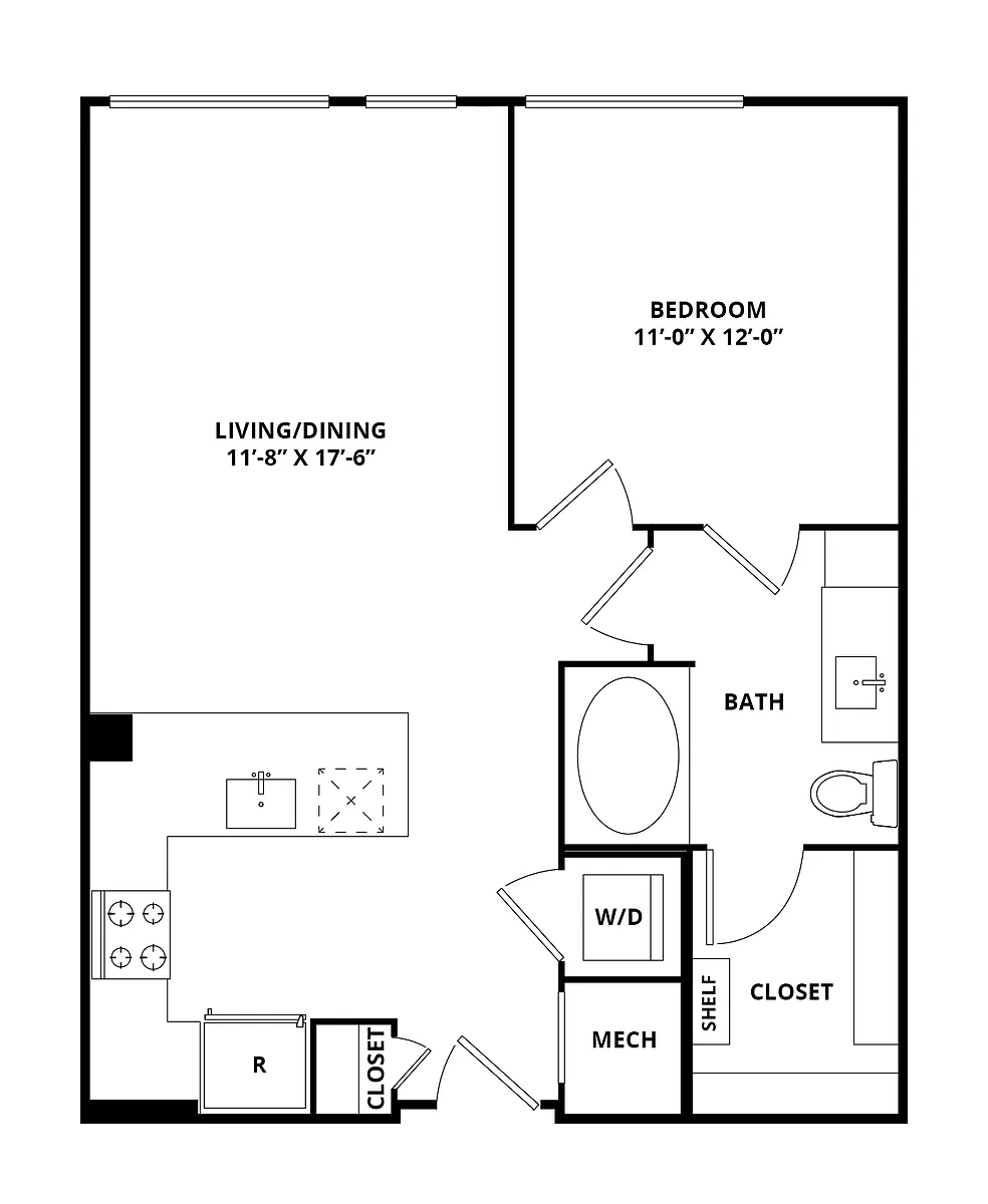 Floor plan 1 Bed/1 Bath-DupontB