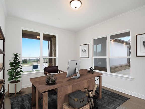 Private study with french door entry, virtually staged for demonstration