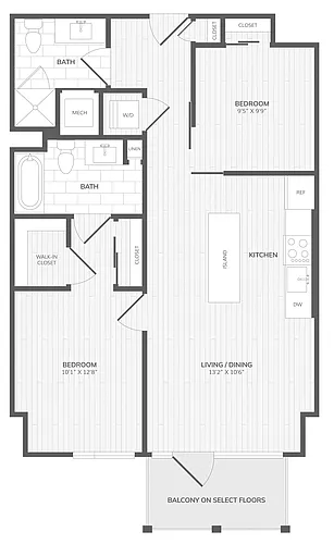 Floor plan 2 Bed/2 Bath-A West Medley