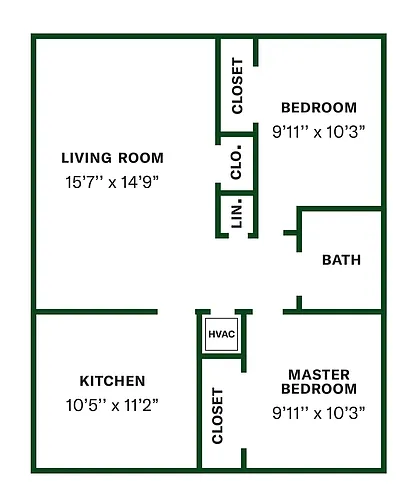Floor plan 2 Bed 1 Bath Azalea
