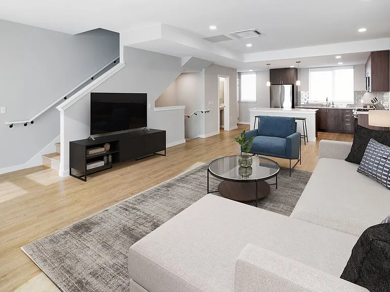 Townhome living room with hard surface flooring