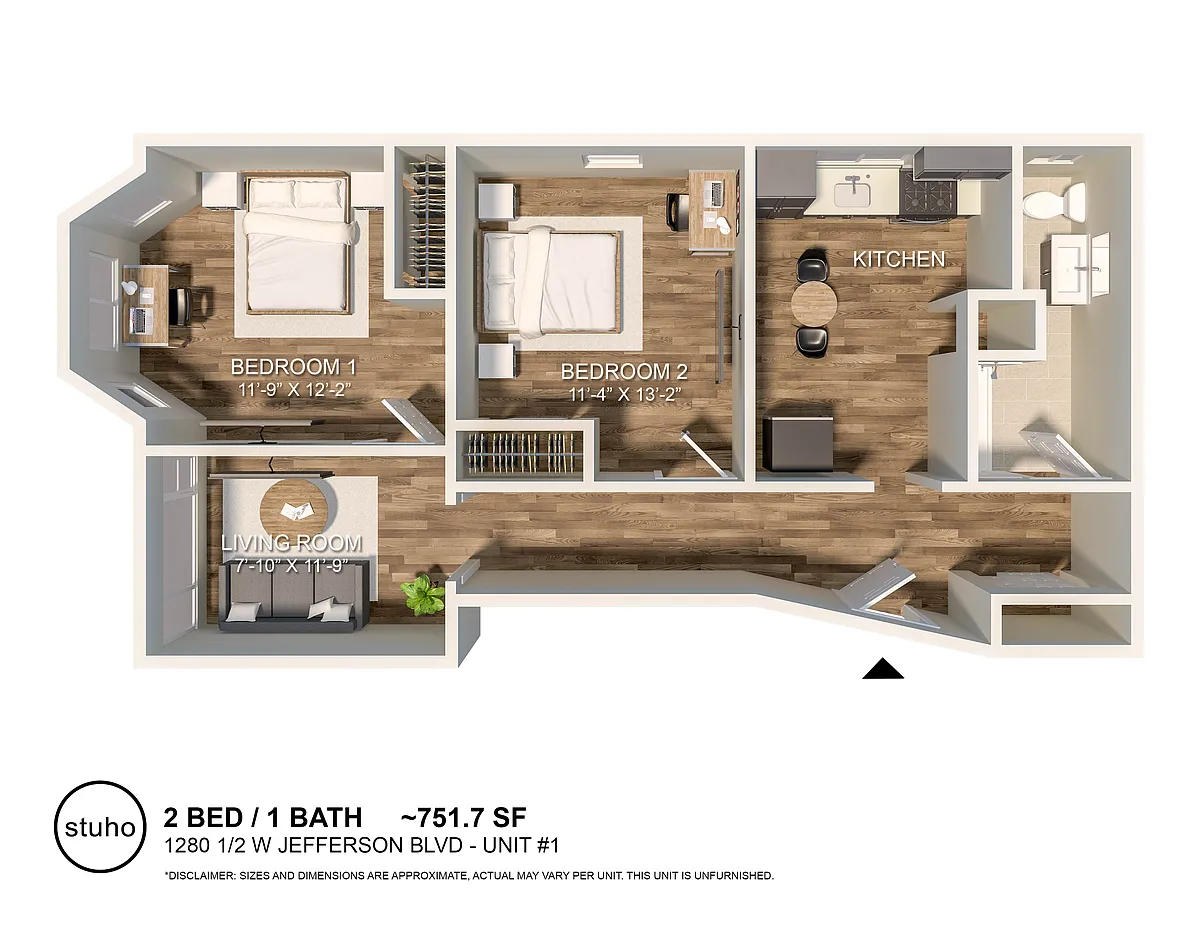 Floor plan Two Bed One Bath
