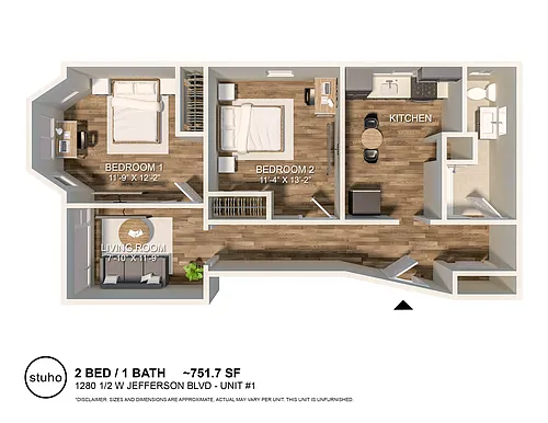 Floor plan Two Bed One Bath