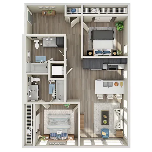 Floor plan Open 2 Bed, 2 Bath - MFTE - Q