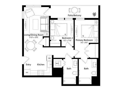 Floor plan B2B - 2 Bed 2 Bath