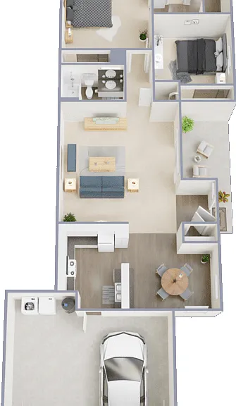 2 Bed 2 Bath Floorplan Diagram