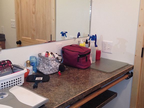 make-up/hair area with storage