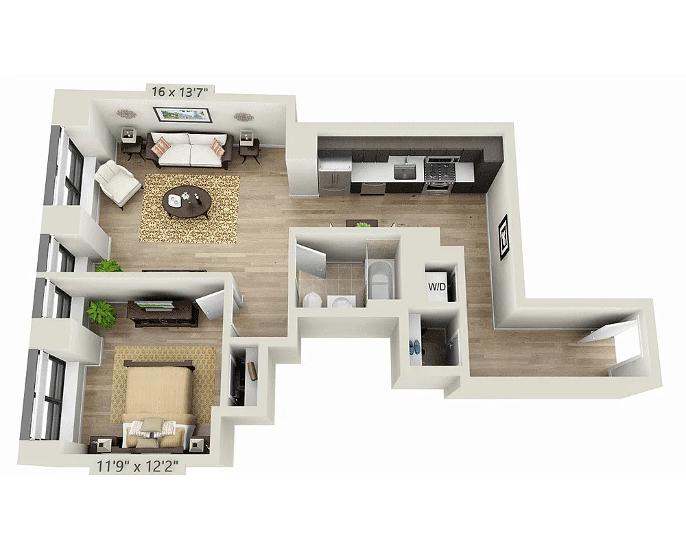 Floor plan One Bedroom A1D