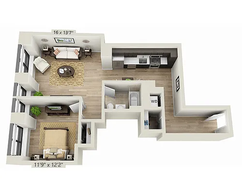 Floor plan One Bedroom A1D