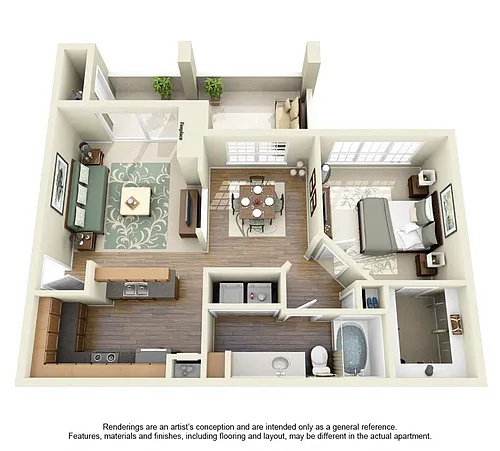 Floor plan One Bedroom One Bath A2