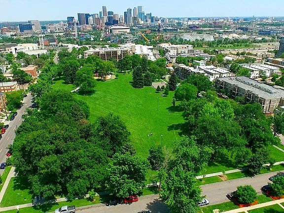 Aerial view of the park and neighborhood