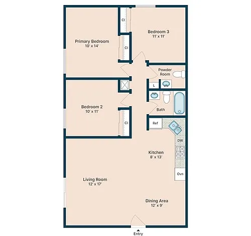 Floor plan 3 Bedroom 1.5 Bath