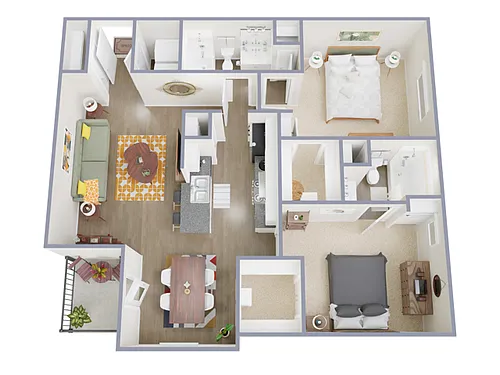Floor plan 2 Bed, 2 Bath A (80% Income Restricted)