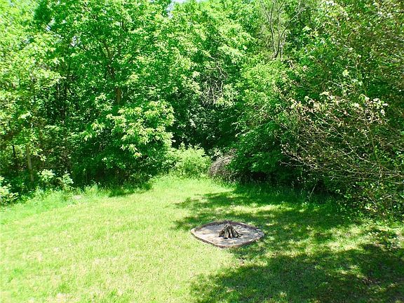 Level Backyard with a fire pit