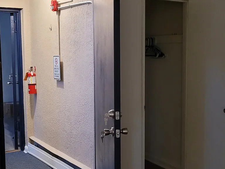 Entrance area into apartment/carpeted hallway