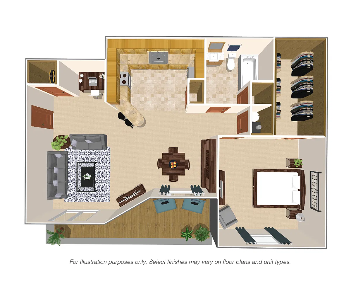 Floor plan 1 Bedroom, 1 Bath 800SqFt