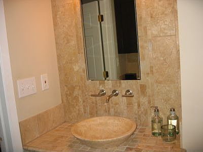 Closeup of master bath tile work