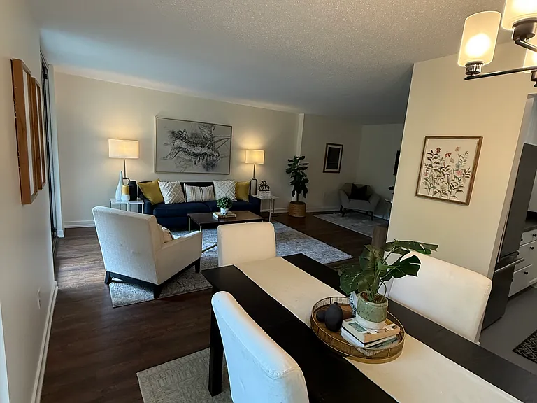 Dining area with view of living area