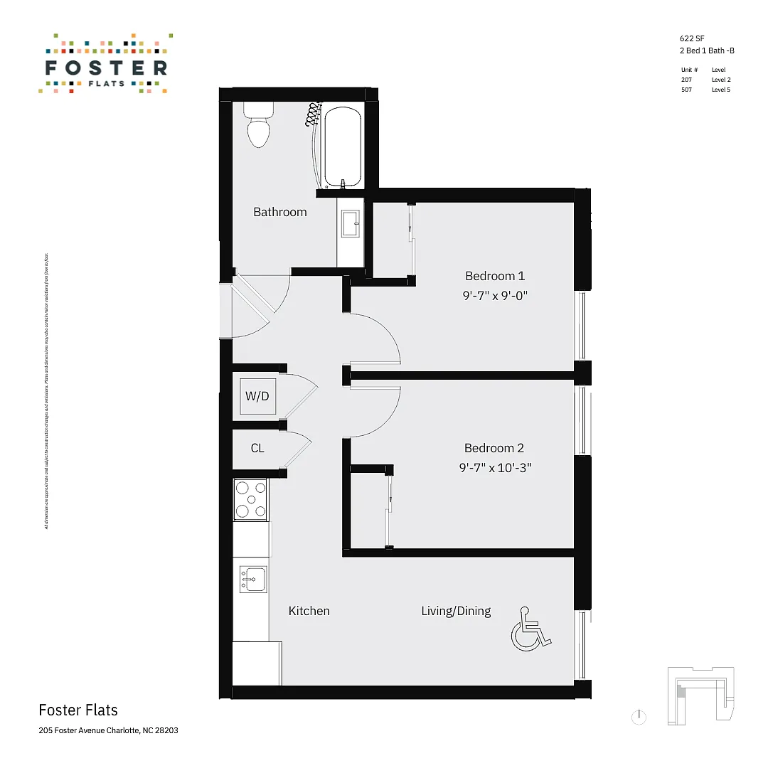 Floor plan 2 Bed 1 Bath - B