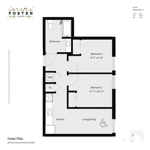 Floor plan 2 Bed 1 Bath - B Furnished